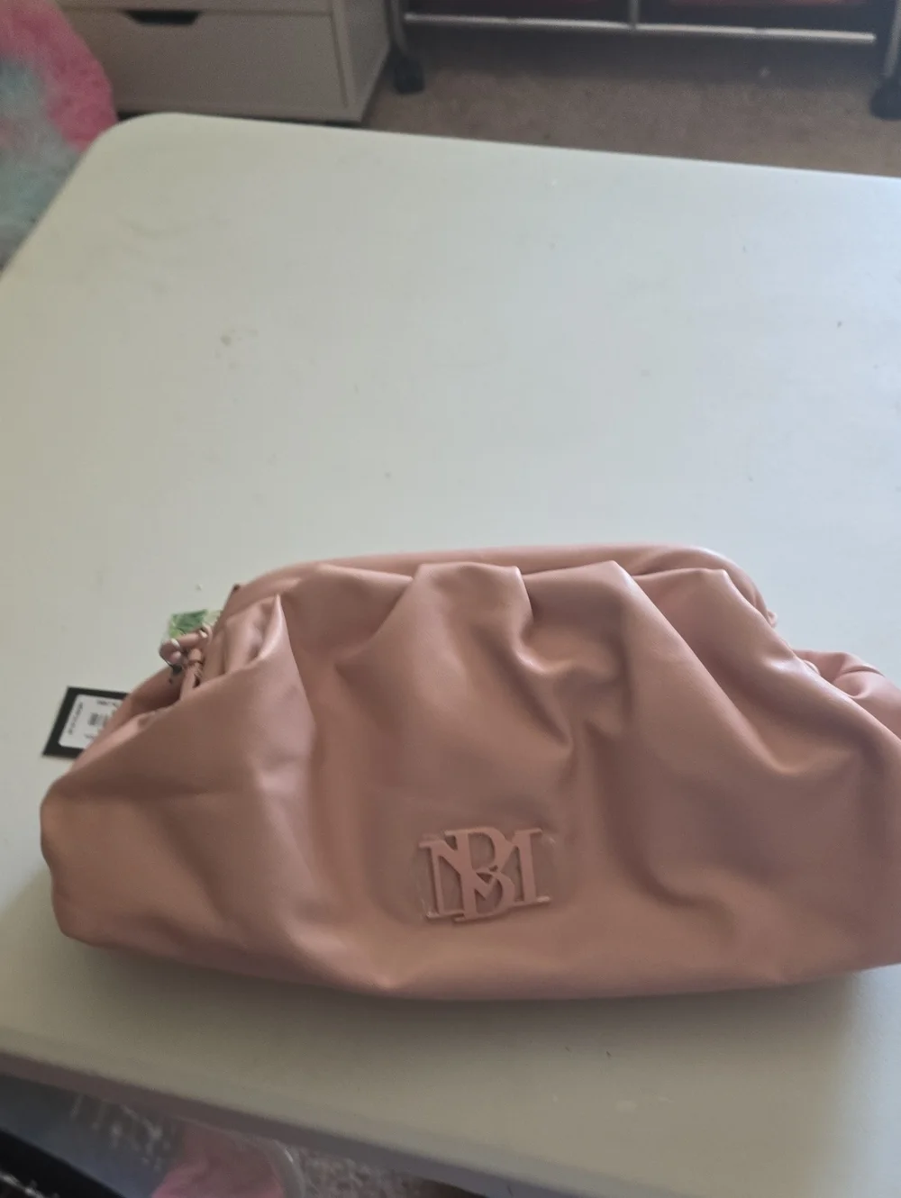 Badgley Mischka Blush Pink Ruched Cosmetic Pouch